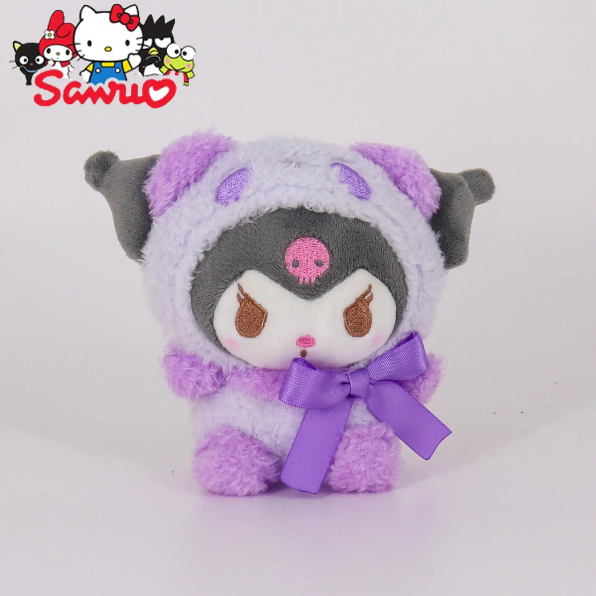 Cartoon Sanrio Melody Kuromi Hello Kitty Cinnamoroll Transforms Into Panda Doll Hanging Ornament Anime Kid Toy Collection 12cm