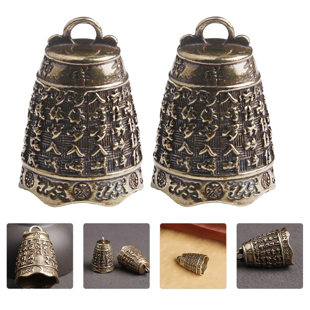 

2pcs Vintage Bell Keychain Pendant Old Treatment Fine Craft Retro Text Bell Pendant Brass Keychain Pendants