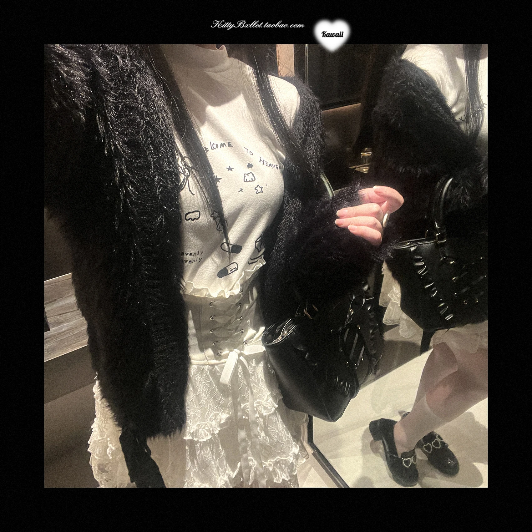 Japanese Mine Style Lace Splicing Short Skirts High Waist Lace-up A-line Heart Leather Buckle Sweet Versatile Mini Skirt Women