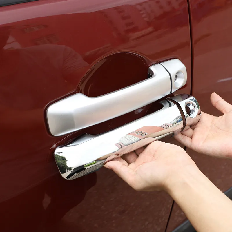 اكسسوارات السيارات الباب الخارجي غطاء مقبض سحب الأبواب الخارجية مقبض الكسوة لتويوتا FJ كروزر 2007-2021 ABS ألياف الكربون/الفضة