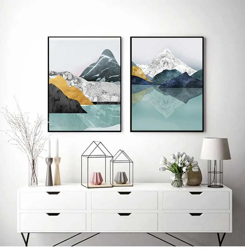Wall Art Picture Home Corridor Decoration Abstract Canvas Painting Mountain Forest Sunset Landscape Nordic Poster Print