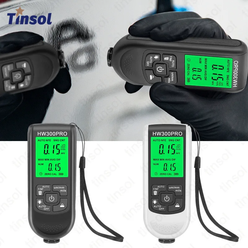 TINSOL HW300PRO Digital Automatic Thickness Gauge 0-2000UM Fe NFE Coating Meter Car Paint Thickness Tester for Auto Body Detail