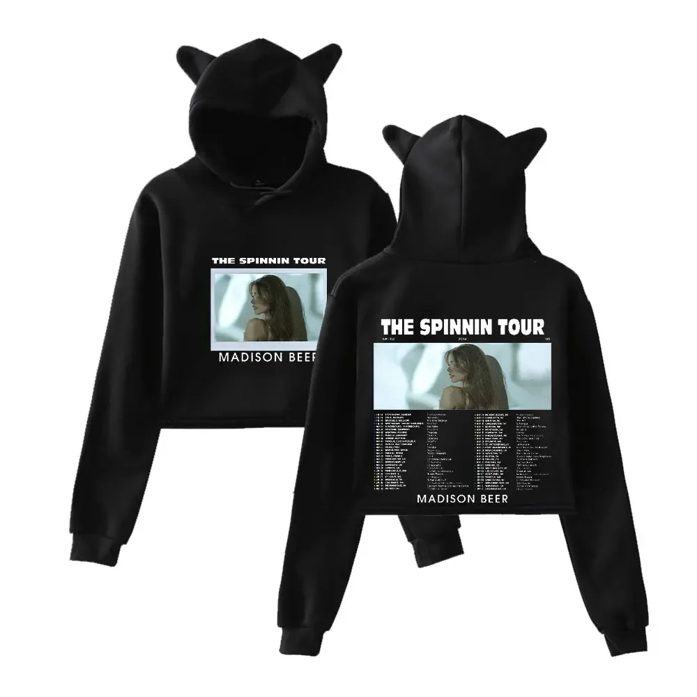 

Madison Beer The Spinnin Tour Crop Top Hoodie Women Streetwear Hip Hop Kawaii Cat Ear Harajuku Cropped Sweatshirt Pullover Tops