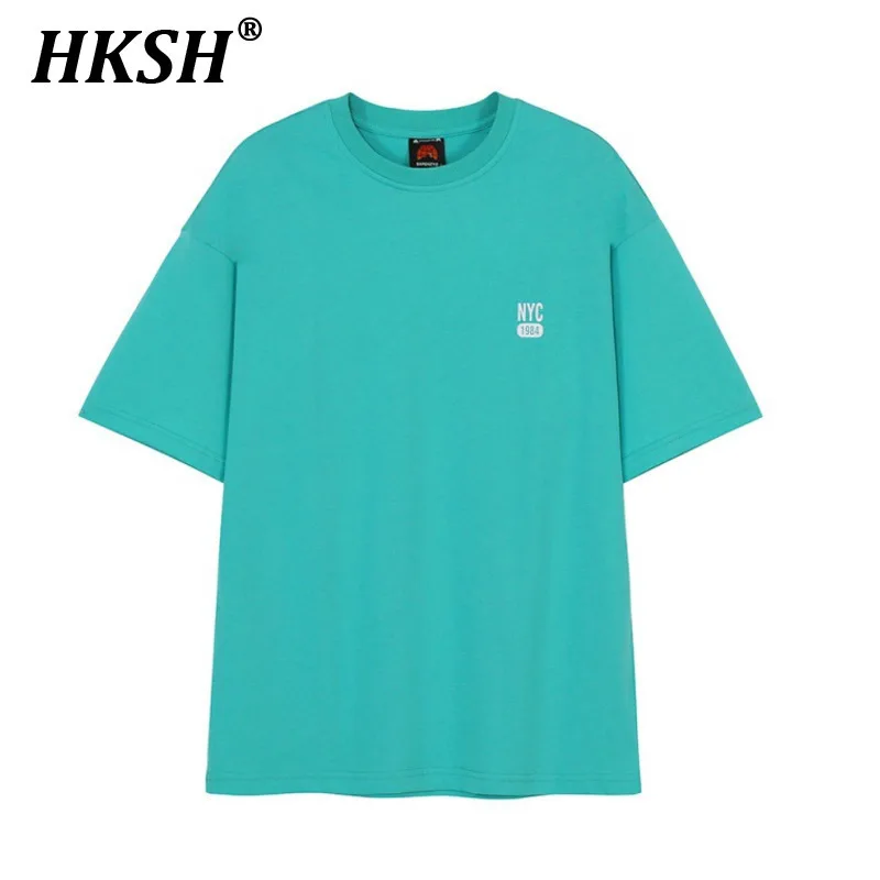 

HKSH Summer New Man Ins Korean Streetwear Elegant Tees Casual Fashion High Street Cotton Loose Half Sleeve O-Neck T-shirt HK5146