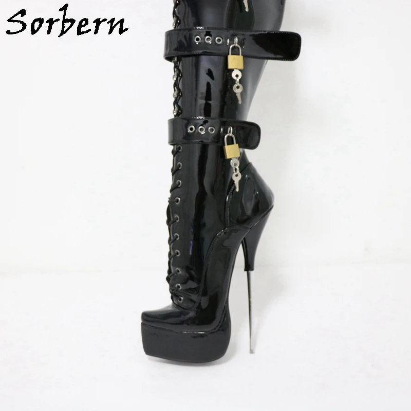 Sorbern Lockable Straps Ballet Boots Crotch High 8 Inch Metal Heeled Platform Long Boot Lace Up Fetish Drag Queen Shoe Custom