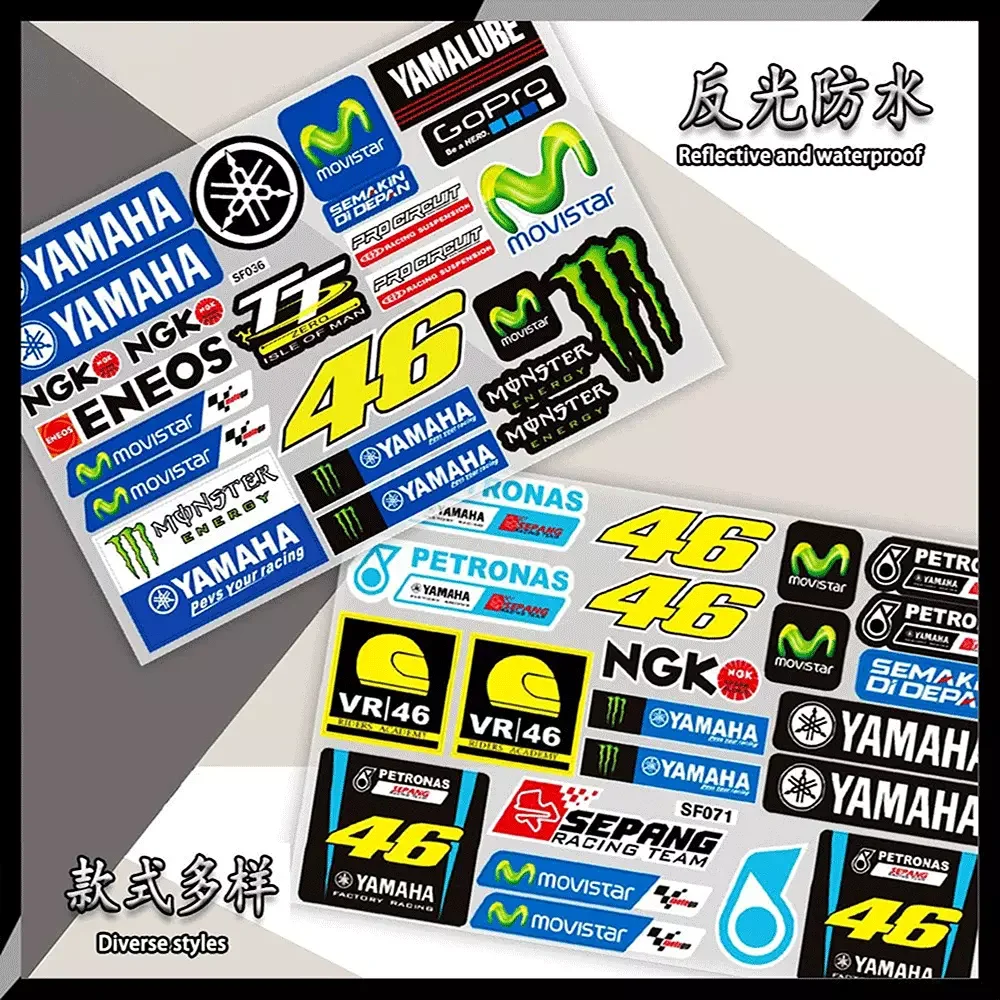 Adesivos Refletivos Estilo Patrocinador de Corrida, Decalques de Vinil Impermeáveis e Resistentes ao Sol para Capacete e Tanque de Moto