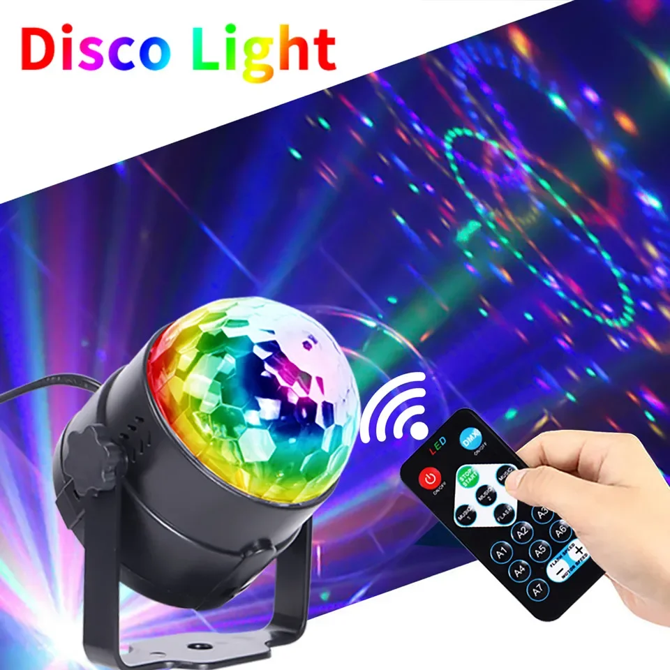 

MINI 3W Crystal Remote Control Magic Ball Lamp Seven Color Voice RGB LED Stage Light For Christmas Wedding Sound Party Lights