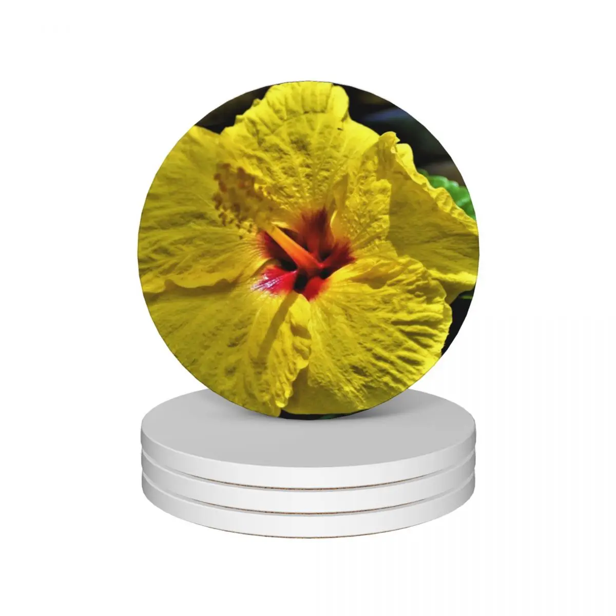 

Yellow Hibiscus Ceramic Coasters (Set of 4) personalize anti slip Coasters