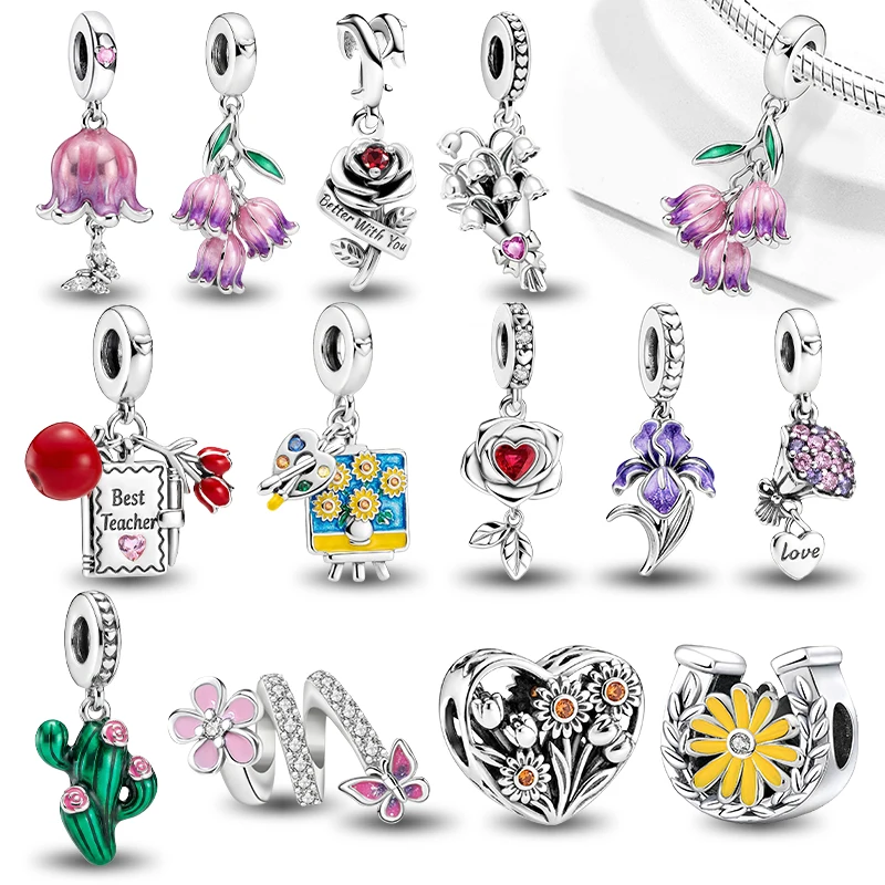 925 Silver Plated Fashion Sunflower Butterfly Series Charms Beads Fit Original Bracelet Bangle High Quality DIY Jewelry
