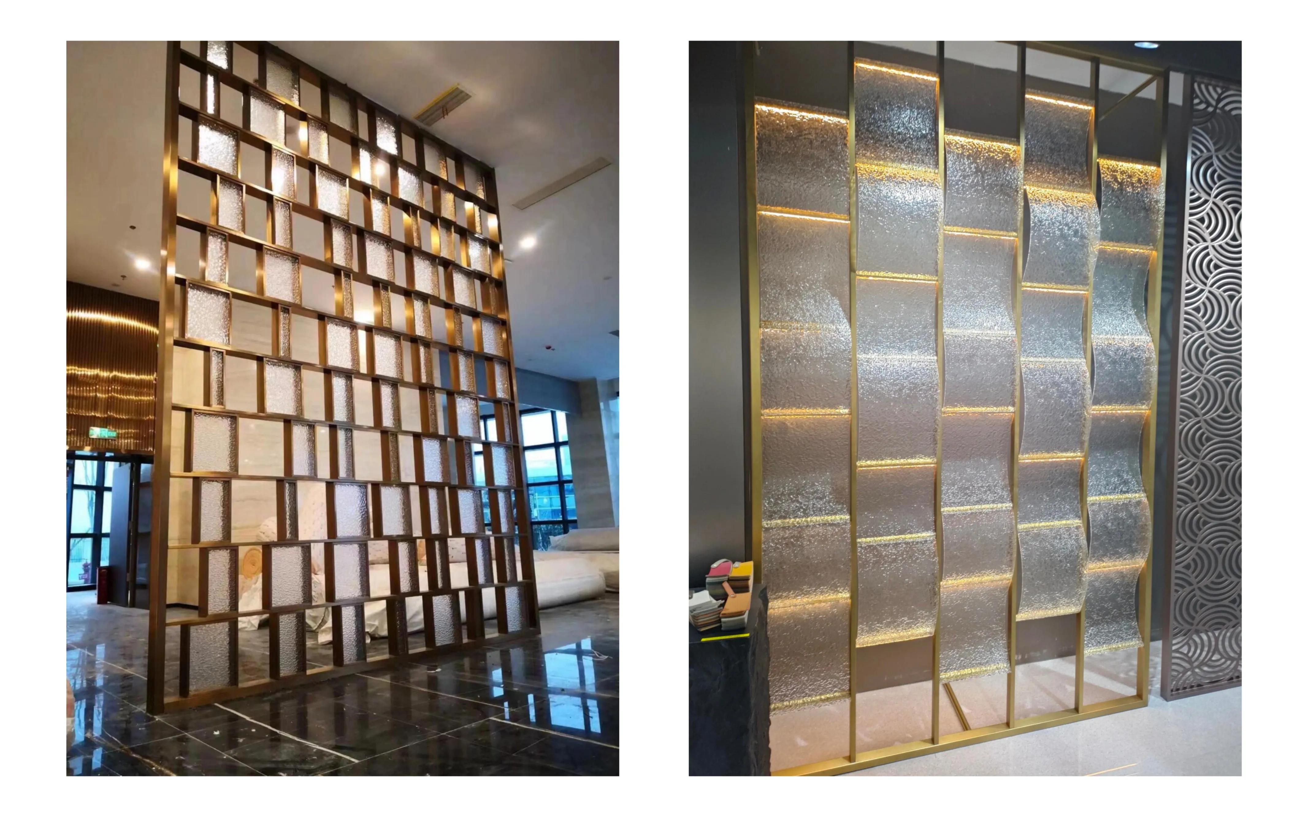 Good Quality Office Privacy Screen Frame Glass Panel Divider With Art Deco Design Made Of Metal