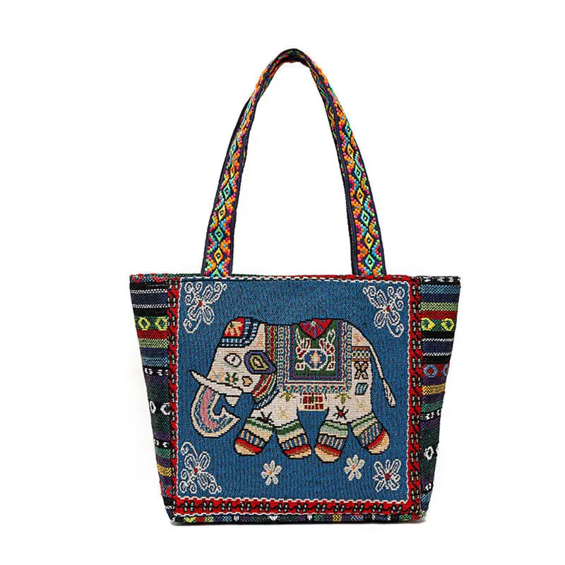 Neue ethnische Art Umhängetasche Büro Handtasche Student Leinwand Stickerei Elefant lässig Reise Lagerung Einkaufstasche für Frauen – Detail 3