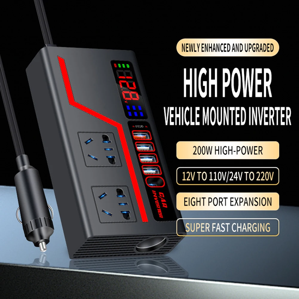 

2000W Car Power Inverter DC 12V To DC 110V; DC 24V To DC 220V With 4 USB Ports LCD Display Direct Installation Car Inverter