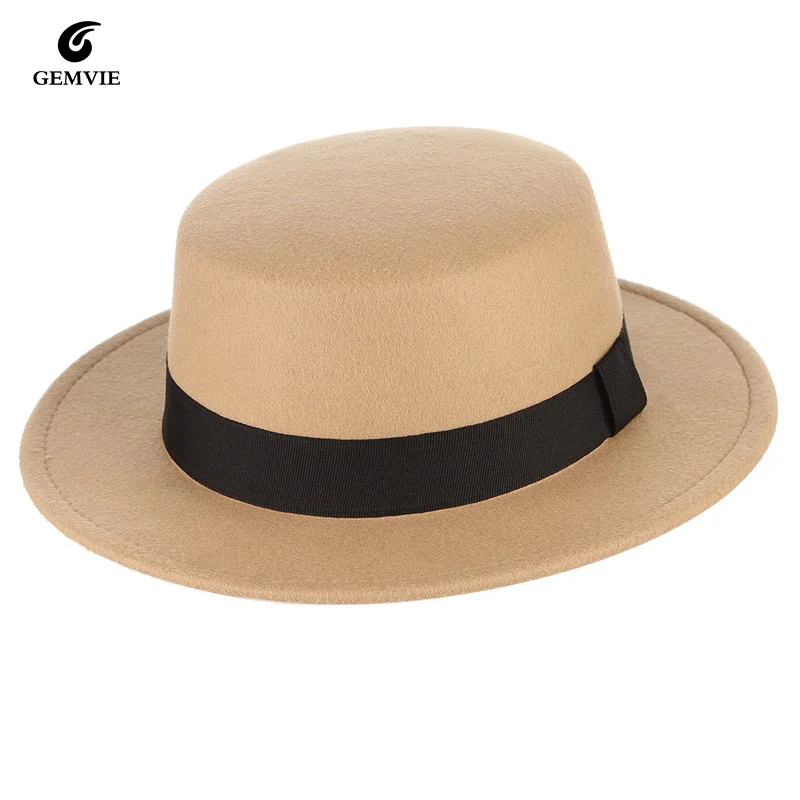 

Flat Top Fedoras Hats for Women Solid Color Imitation Woolen Felt Jazz Cap Elegant British Wide Brim Ladies Caps Panama Hat