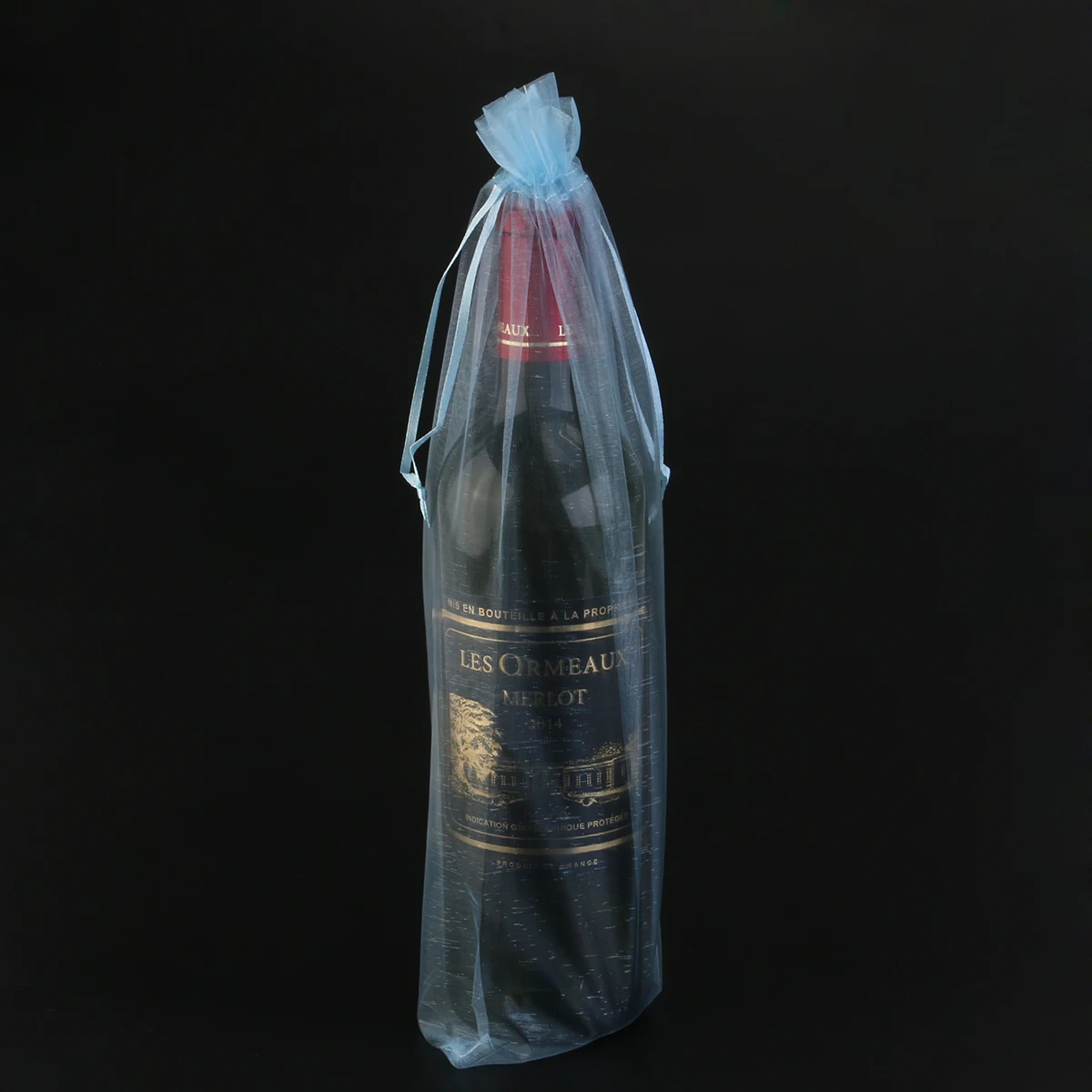 

20Pcs Lake Blue Sheer Organza Wine Bottle Wrap Gift Bags Satin Drawstring Wine Gift Bags for Party Lotion Bath Body