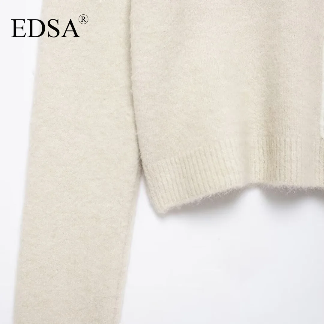 EDSA Women Patchwork Pullover Knitted Sweater Vintage O-Neck Long Sleeves Female Chic Lady Coat Tops