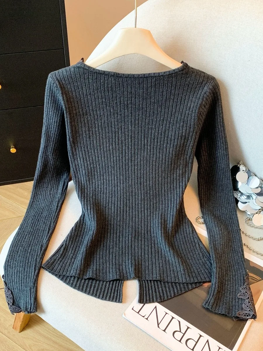 Top de punto de encaje profundo V-Ne para mujer, Base adelgazante, irt Ci Walk Commute Sle Long Sve, longitud Regular, Color puro