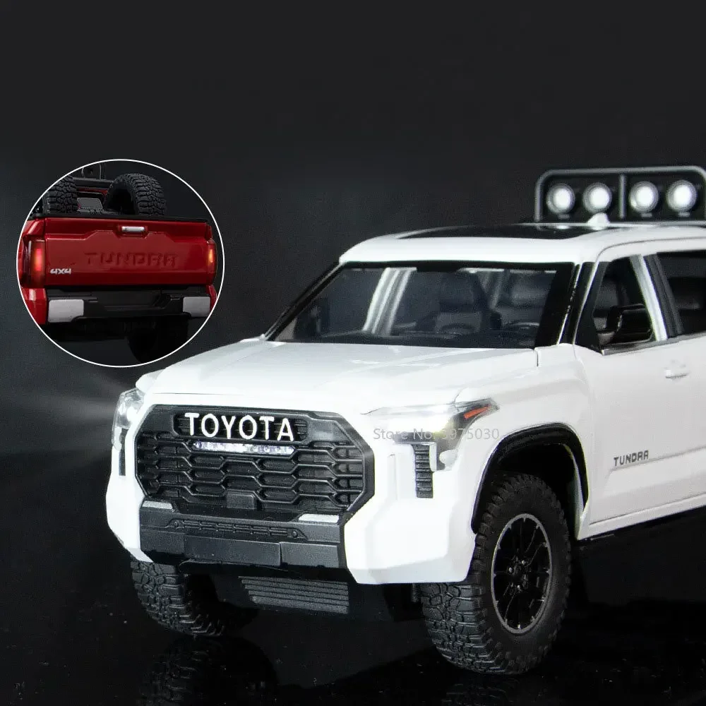 1:24 Toyatas Tundra Alloy Car Model Metal Diecast Toy Vehicle Pull Back Sound And Light Simulation Cars Toys For Kid Boys Gift