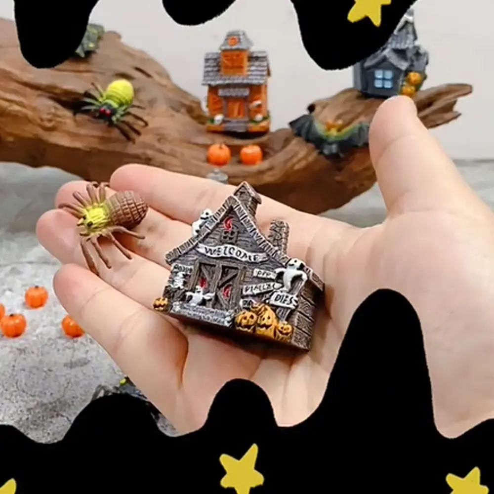 الكرتون هالوين العنكبوت الخفافيش التماثيل الراتنج الحرفية ثلاثية الأبعاد المشهد الصغير شبح البيت تمثال لطيف المنمنمات الصغيرة اليقطين الحلي #5