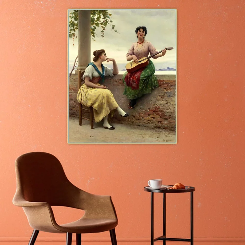 Venetian Melody by Eugene de Blaas Canvas Artwork Oil Painting Aesthetics Picture Backdrop Wall Hanging Decor Home Decoration