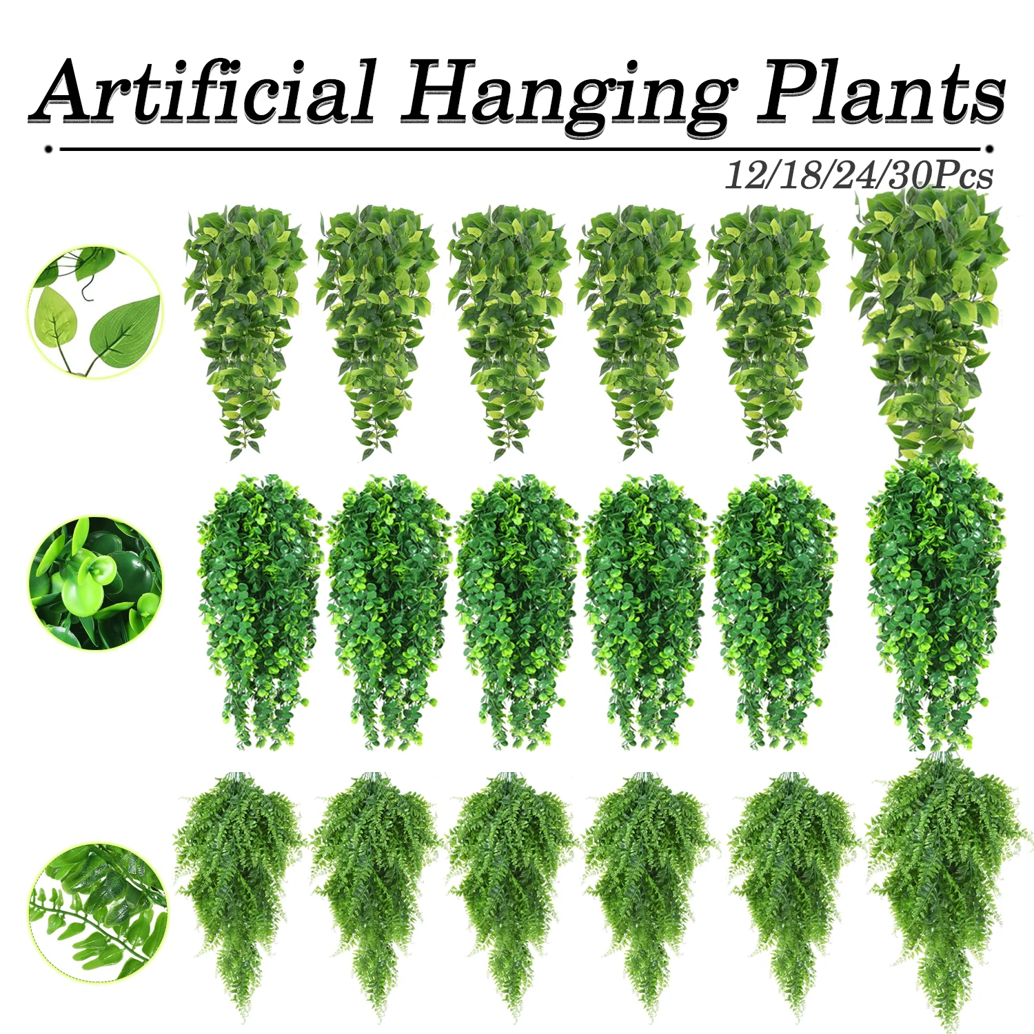 Artificial Hanging Plants Faux Eucalyptus Boston Fern Ivy Vine Fake Plant Greenery Indoor Outdoor Decoration Wedding Home Garden