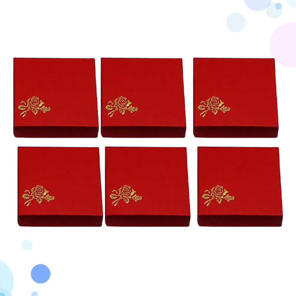 6Pcs Elegant Jewelry Box Sturdy Paper Craft Case for Chain Bracelet Bangle Organizer Home Store Keepsake Gift Idea Red
