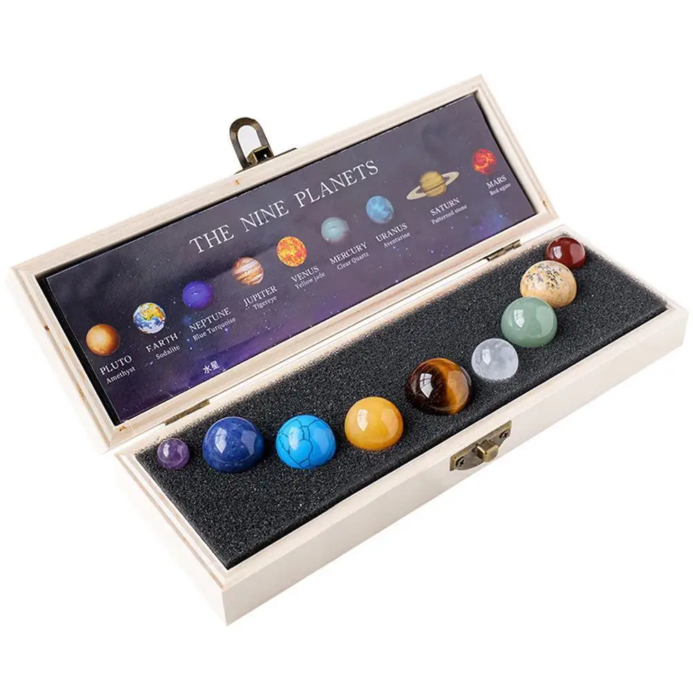 Solar System Planets Decorations 9 Planets Natural Gemstone Healing Crystal Balls Planetary Figurines Office Desk Decoration