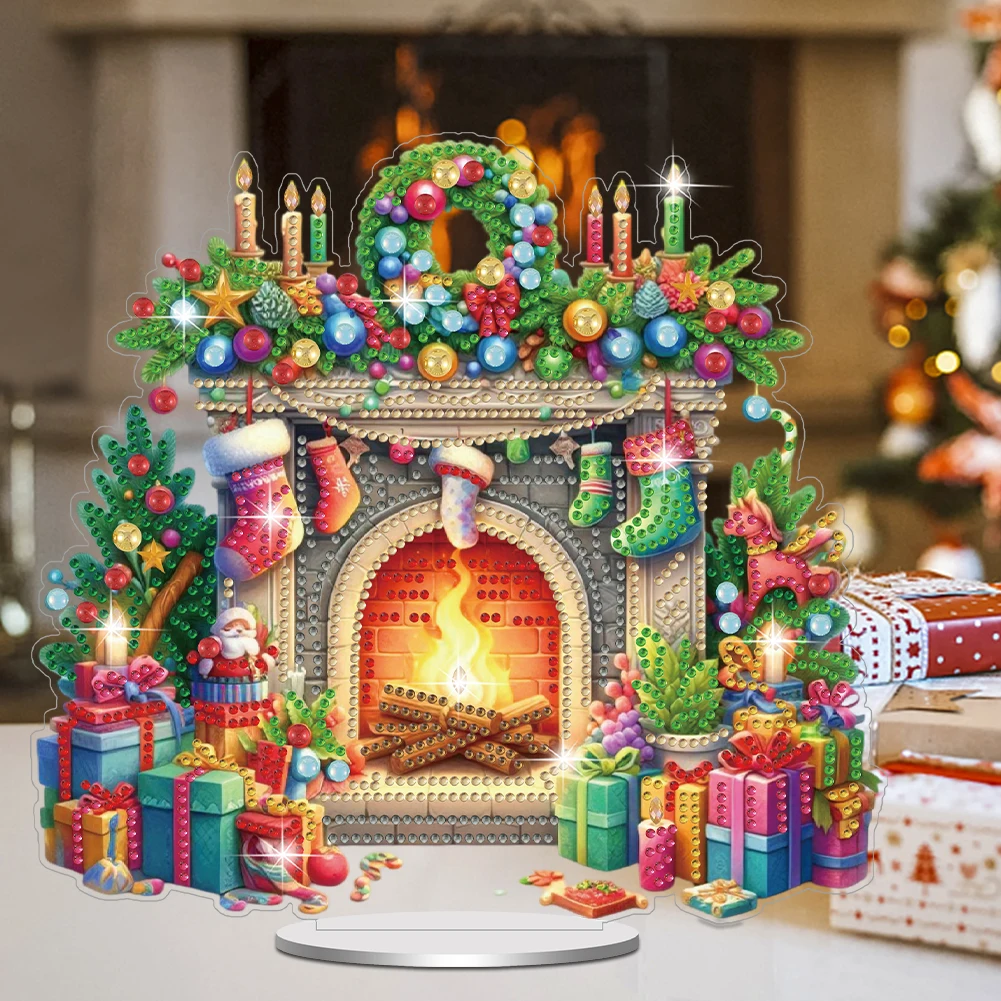 Wooden Santa Rhinestone Desktop Ornaments Kit DIY Art Painting Desktop Decorations for Xmas Table Office Home Decoration