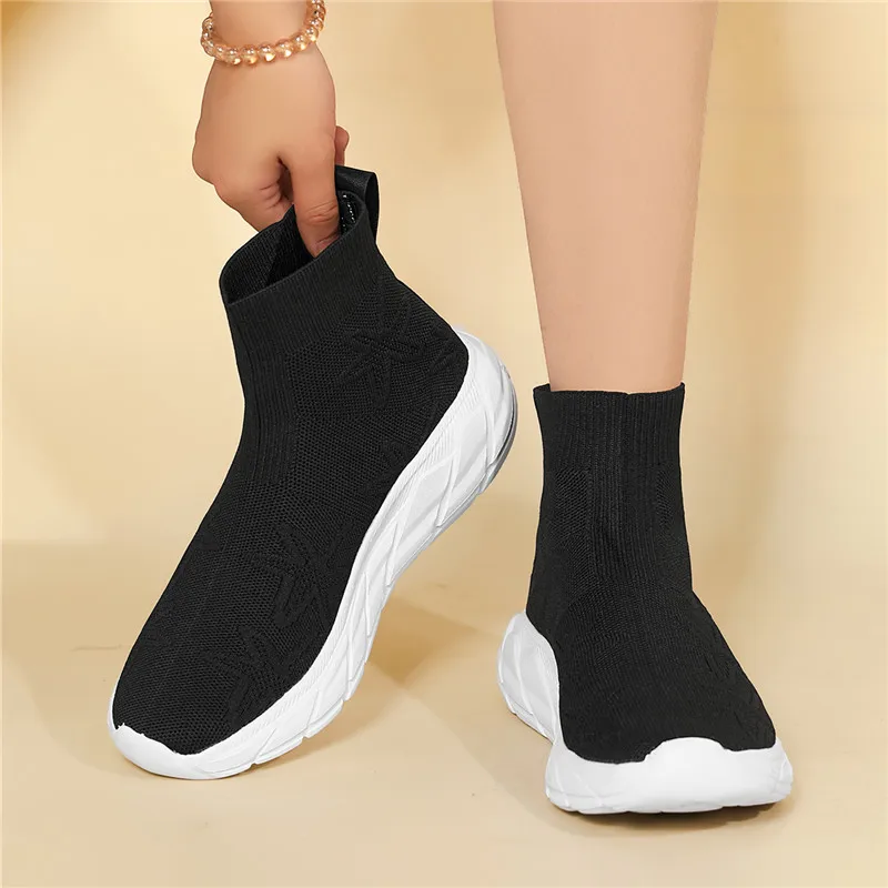 ฤดูร้อนคู่ High-Top ถุงเท้ารองเท้าตาข่าย Breathable รองเท้าวิ่งผู้ชายถุงเท้ารองเท้าผ้าใบน้ําหนักเบากีฬารองเท้าสําหรับสตรี