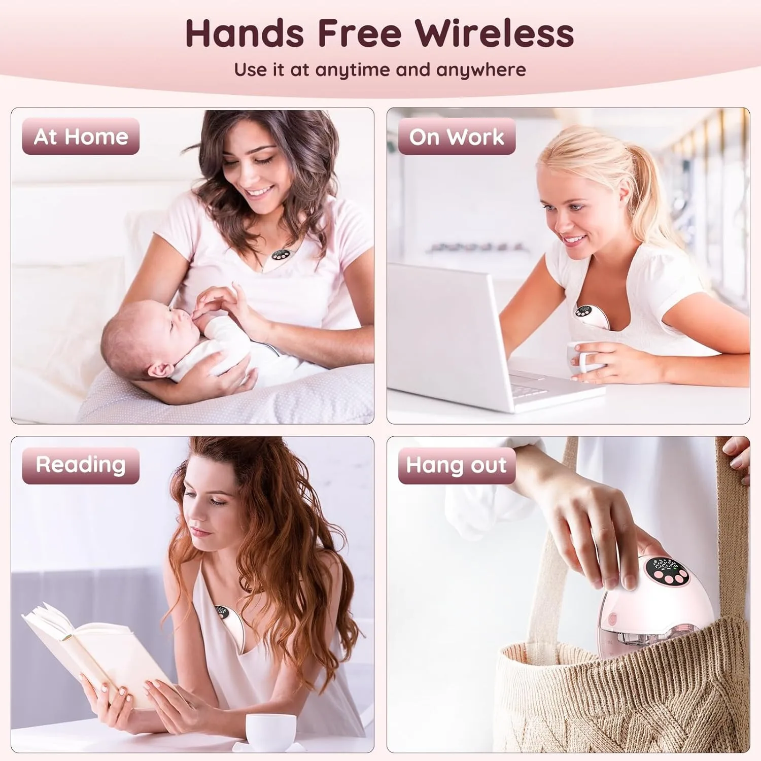 Wearable Electric Breastmilk Pump Handsfree BPA Free4 Mode 12 Levels Low Noise Shell Shape Invisible Wireless Breastfeeding Pump