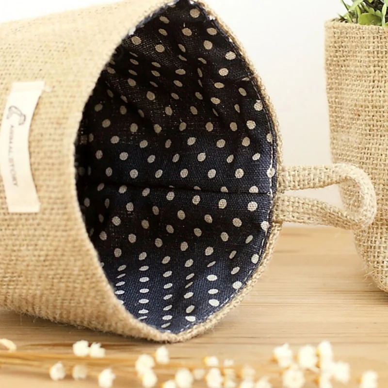 Hanging Storage Bag Cotton Linen Small Fabric Flower Pot Storage Basket Collapsible Convenient Decor for Room Wall Door Closet