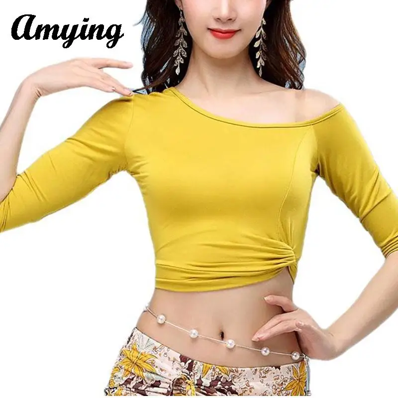 

Women Belly Dance Costume Tops Modal Costume Skew Shoulder Top Adult Oriental Indian Dance Practice Training Clothes