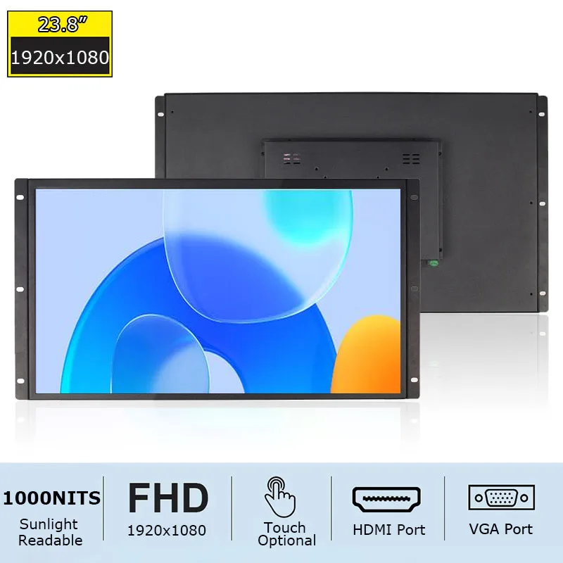 23.8 Inch Industrial Grade Touch Screen Monitor 1920X1080 HD 1000 Nits Sunlight Readable VGA for HDMI Connectivity Outdoor Use