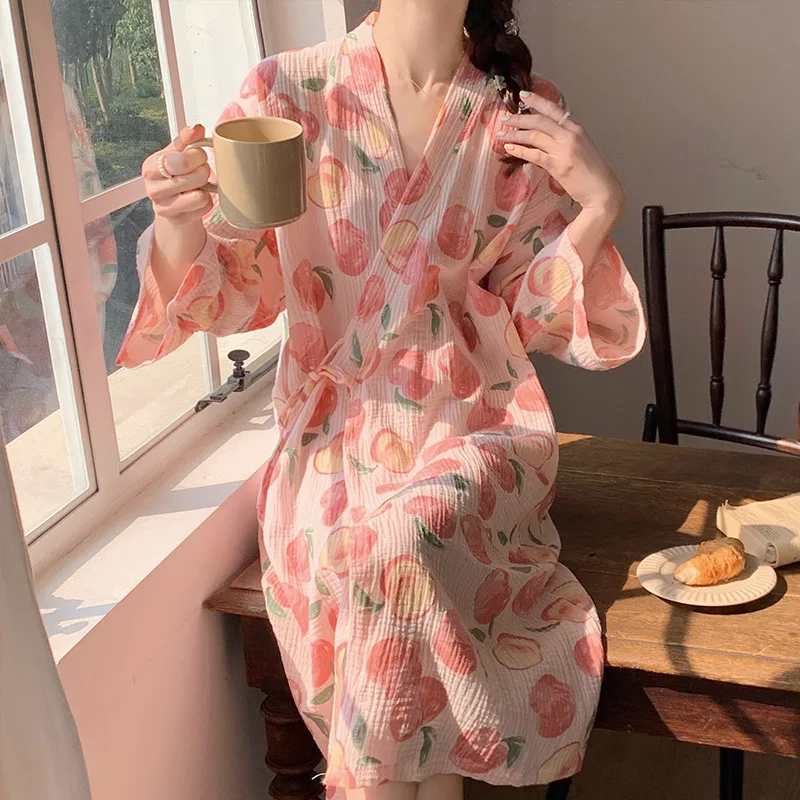 

Women's Summer Cotton Gauze Kimono Nightgown Lightweight Japanese Loungewear Spring Autumn Ideal Relaxation Bathing XXL Size