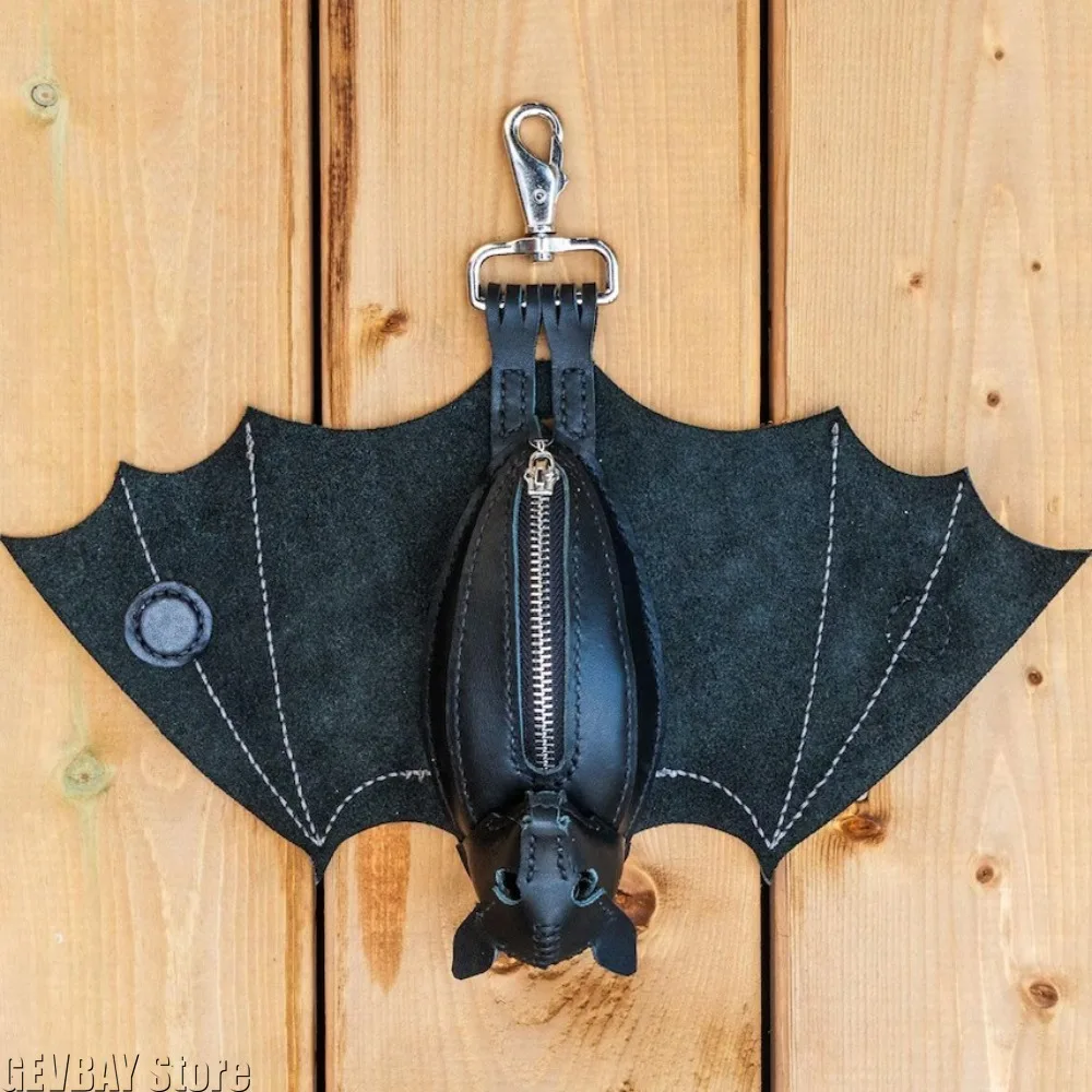 Creative Bat Shape Leather Wallet Gothic Style Folding Wings Handmade Suede Pouch Portable Coin Purse Christmas Gift Storage