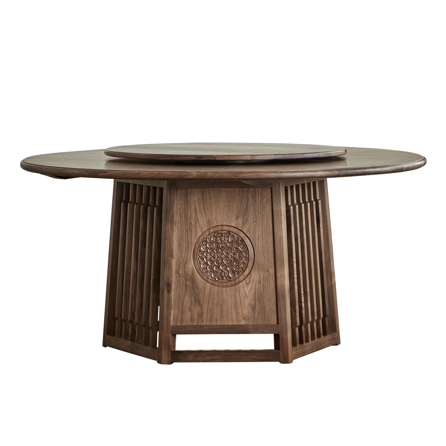 New Chinese-style solid wood round dining table Household black walnut round table with turntable round dining table Small