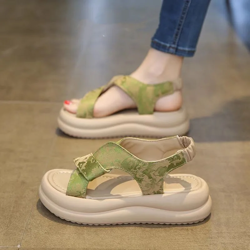 

New Arrivalchinoiserie Chinese Style Beautiful Thick Sole Sandals Women's Summer Skirt Stepping on Shit Casual Beach Shoes
