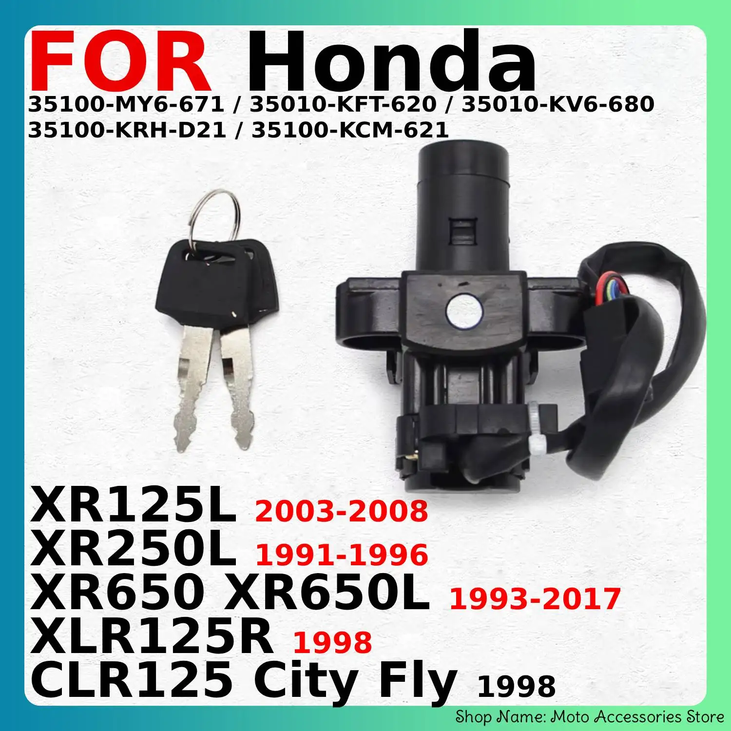

Motorcycle Ignition Switch Key Fits For Honda XLR125R 1998 XR250L 1991-1996 35100-KCM-621 35010-KV6-680 Moto Accessories Parts