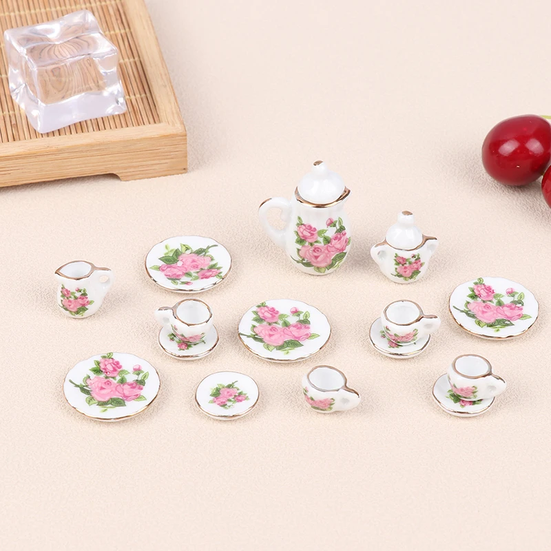 1Set 1:12 Dollhouse Miniature Porcelain Ceramic Tea Cup Set Tableware Kitchen Dollhouse Teapot DIY Toys