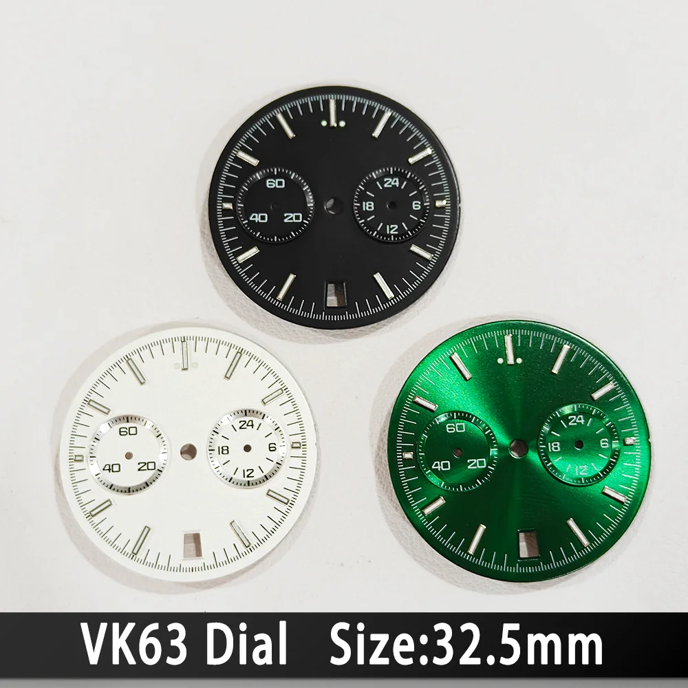 32,5 MM Beide augen Uhr Zifferblätter Für VK63 Geeignet Für VK64 Quarzwerk C3 Grün Leucht Zifferblätter Männer Uhr Zubehör teile