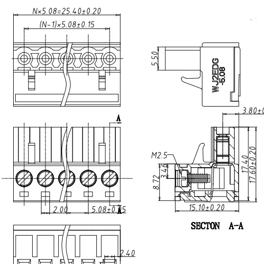 10Sets HT5.08K + HT5.08V 2/3/4/5/6/7/8P 300V15A 5.08mm avec connecteur mâle droit Vertical Pcb fil bornier à vis