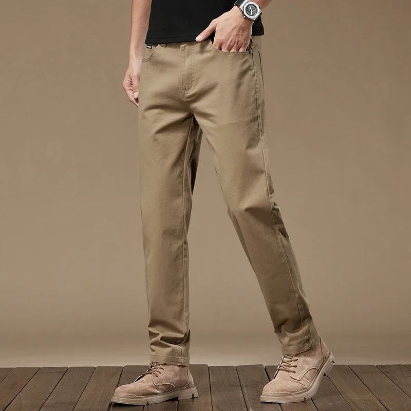 97% Cotton Men's Khaki Black Straight Casual Pants Classic Business Work Stretch Trousers High Quality Fashion Brand Clothing images - 6