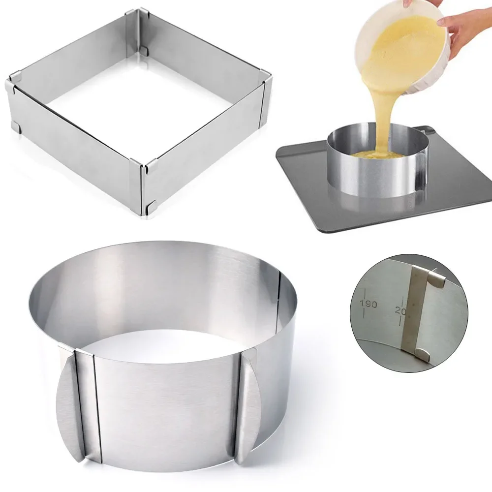 

1-2pcs Adjustable Round&Square Mousse Ring Set Stainless Steel Mousse Ring Mold Wedding Cake Baking Mold Cake Decorating Tool