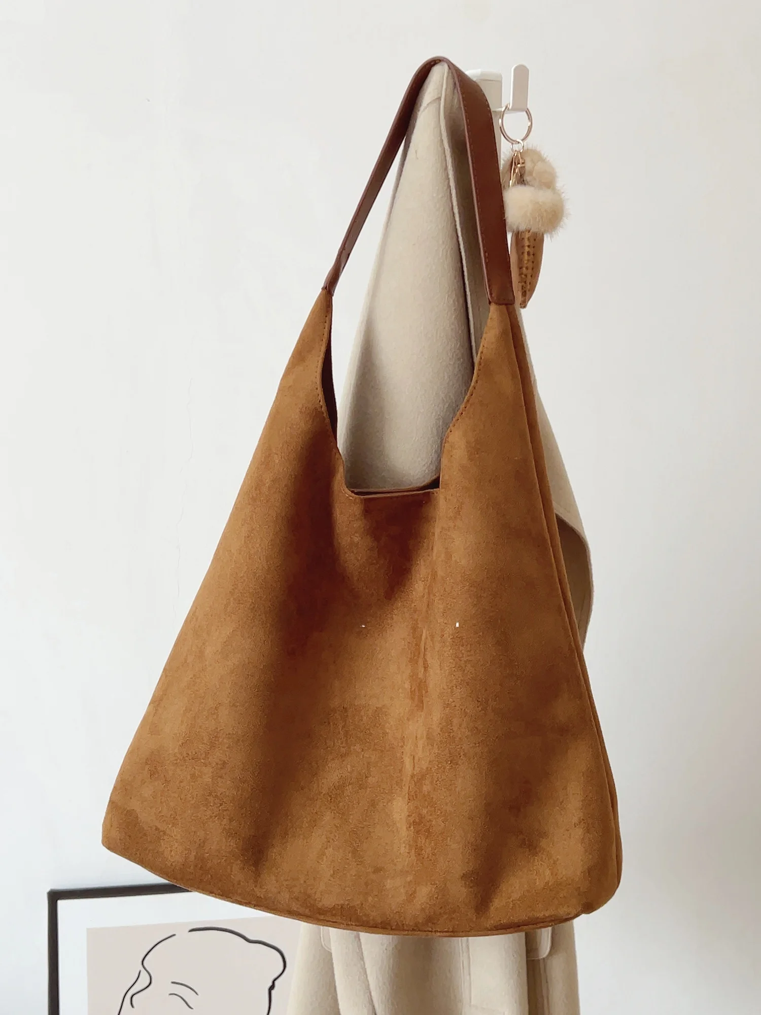 

Ретро-сумка-тоут из замши с велюровой поверхностью, большая вместительная сумка для поездок на работу, универсальная складная квадратная сумка через плечо