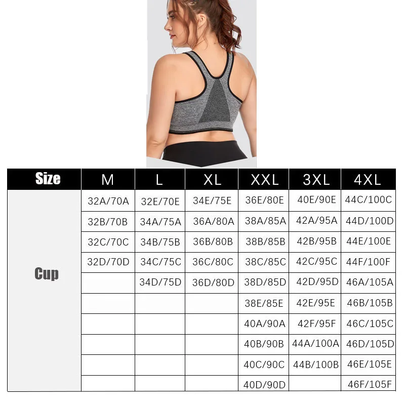 M-6XL For 40-130kg Plus Size Women Bra Front Zipper Shockproof Running Yoga Underwear For Women without Steel Ring