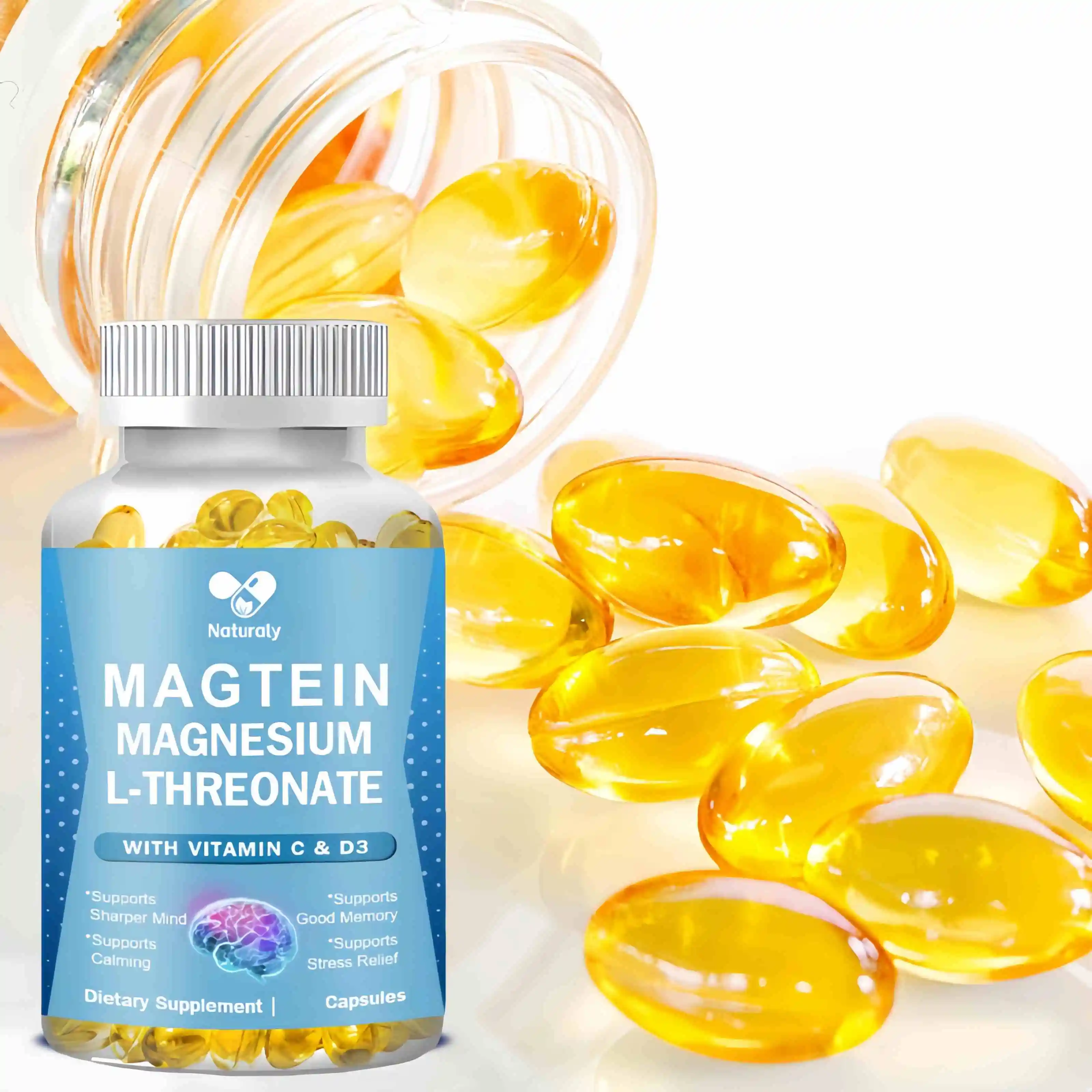 Magnesium L-Threonate (Magtein) - Boosts Brain Health, Memory & Focus, Sleep & Recovery, Reduces Fatigue 120 Capsules