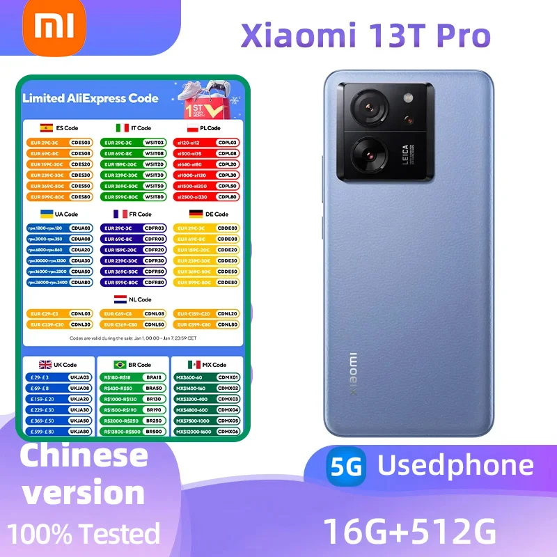 Xiaomi 13T Pro  5G SmartPhone CPU MediaTek Dimensity 9200+  Battery capacity 5000mAh 50MP Camera original used phone