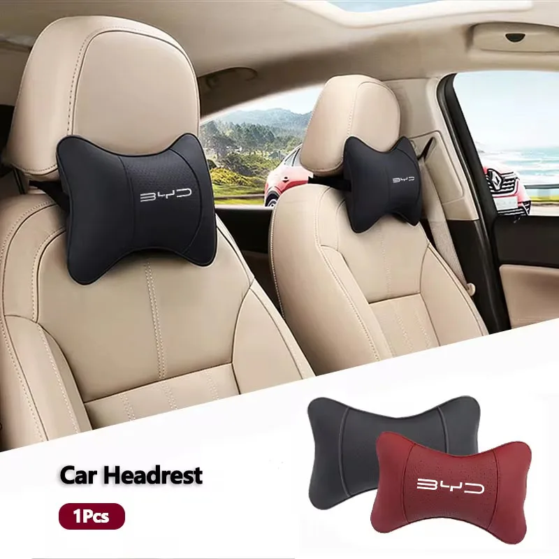 Auto Seat Neck Rest Pillow Leather Lumbar Waist Back Support Cushion Relief Fatigue For BYD Atto 3 E6 Tang F3 Song F3R Qing Yuan