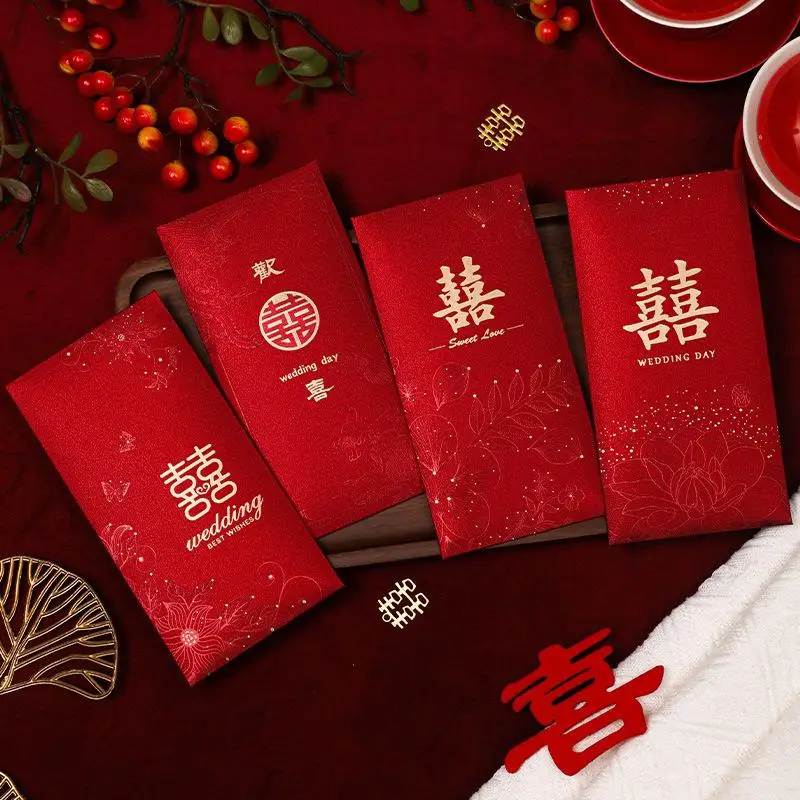 Nouvelles enveloppes rouges de mariage (6 pièces) – Décoration du Nouvel An chinois, sacs cadeaux pour invités de mariage, pochettes porte-bonheur pour le Festival du Printemps, Hong Bao