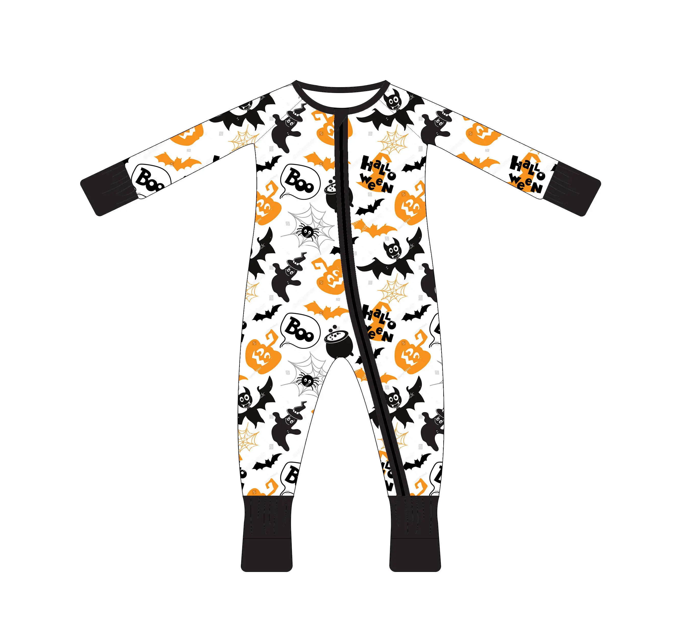 New Spooky Halloween Themed Zipper Romper Jack-o'-lantern / Ghost / Witch Print Baby Long Sleeve Footless Sleep