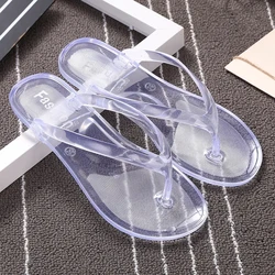 New Summer Beach Flat Clear Flip Flops Girl Transparent Slippers Female Jelly Shoes Plain Color Women's Flip-Flops Ladies Slides